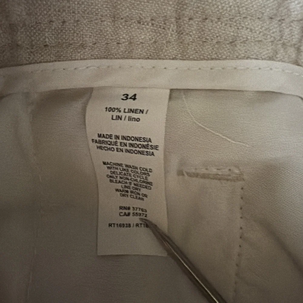 Perry Ellis Pants Mens 34x32 Beige 100% Linen Drawstring Lightweight Beach Relax